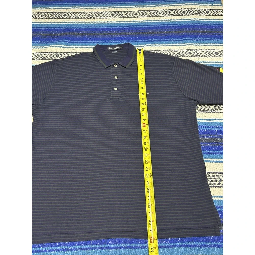 VTG Polo Golf Ralph Lauren Polo Shirt Mens 2XL Navy Green Stripe Embroidered